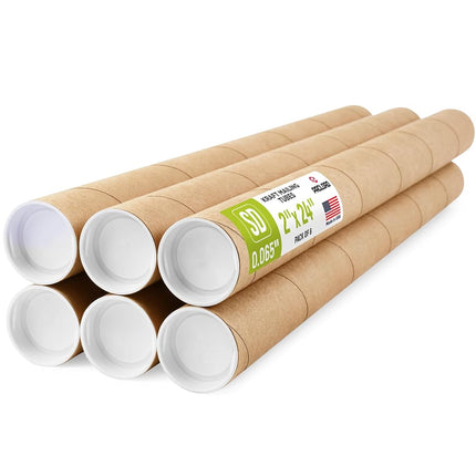 Tubos de envío de papel kraft reforzado de 5.08 cm x 60.96 cm, paquete de 6 tubos con 2 tapas cada uno – Tubo para póster aprobado por USPS – Tubo de cartón fabricado en EE. UU. para enviar y almacenar pósteres, impresiones, obras de arte o documentos