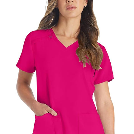 Dickies Playera Médica Cuello V con 2 Bolsillos para Mujer, Control de Humedad y Tela Elástica 360°, Talla Grande DK615, 4XL, Rosa Fuerte