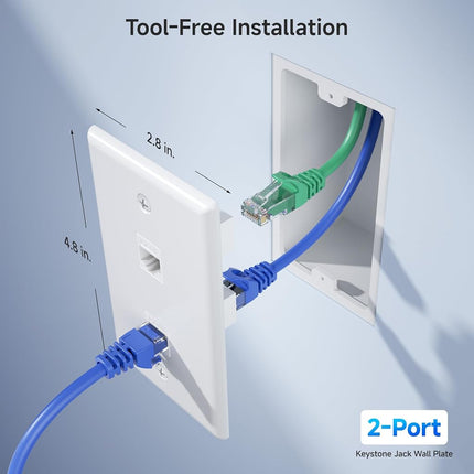 Cable Matters 2-Pack 2-Port Keystone Jack Wall Plate with Cat 6 Insert in White