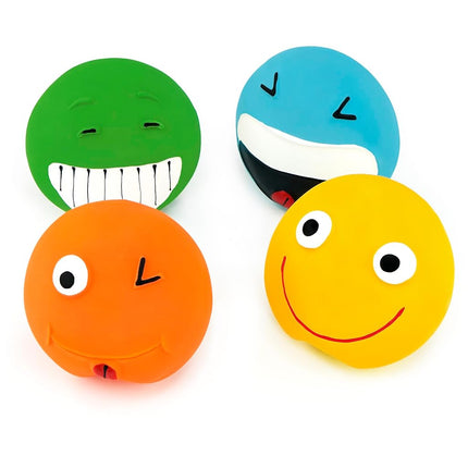 Chiwava 4 Pack 2.8'' Latex Squeaky Dog Toy Smiley Face Balls Interactive Fetch Play for Small Dogs