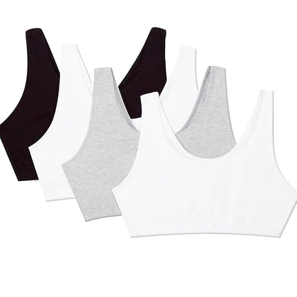 Fruit of the Loom Women's Built Up Tank Style Sports Bra Value Pack, Opaque, Black/Wht/Wht/Heather Grey, 36 (Pack of 4)