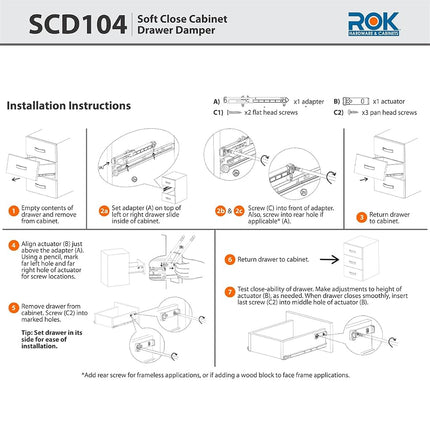 Rok 2-Pack Hardware Soft Close for Wood Drawers/Soft Close Drawer Adapter/Add-On/Retrofit (Gray)