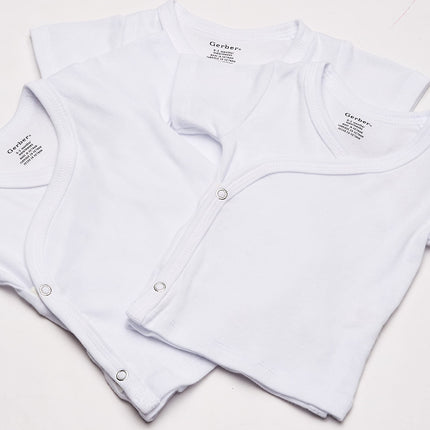 Gerber Baby, Paquete de 3 camisas de manga corta con broches laterales, blanco, recién nacido