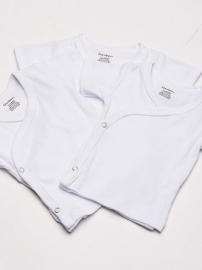 Gerber Baby 3-Pack Short-Sleeve Side-snap Shirt, White, Newborn