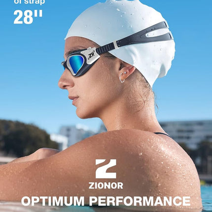 ZIONOR Lunettes de Natation, G1 Grand Angle Polarisées Anti-UV Anti-Buée Étanches avec Verres Miroirs/Fumée Sangle Réglable Confort pour Adultes Hommes Femmes Juniors - Nage en Eau Libre/Intérieur