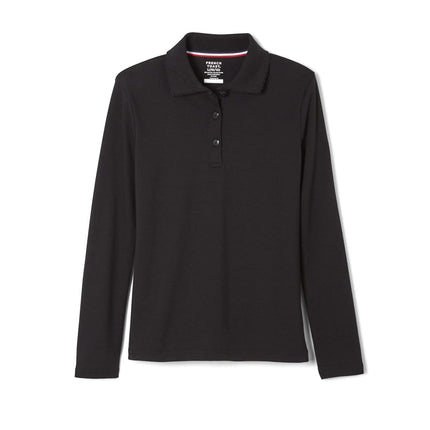 French Toast Girls Long Sleeve with Picot Collar (Standard & Plus) School Uniform Polo Shirt, Black, 14-16 US