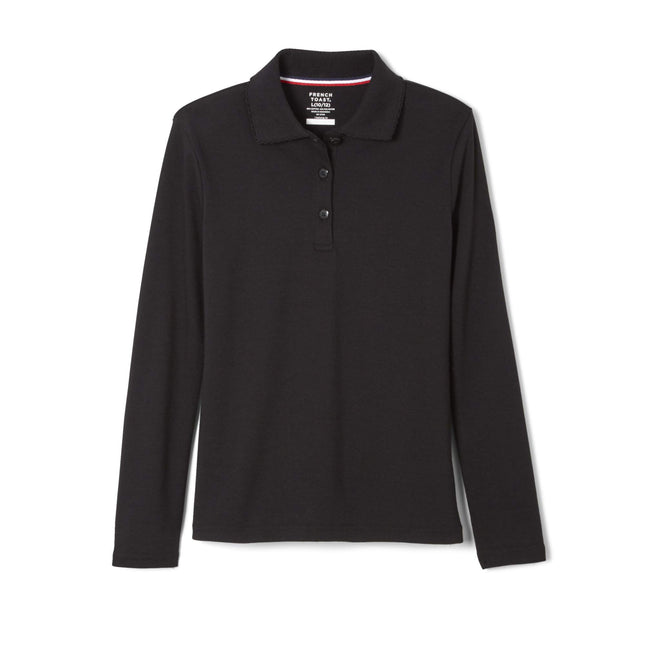 French Toast Fille Polo interlock à manches longues avec col picot (Tailles standard et grandes), Noir/Noir, 2T