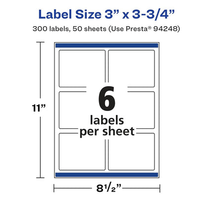 Avery Glossy White Rectangle Labels with Sure Feed, 3" x 3.75", 300 Glossy White Labels, Print-to-The-Edge, Permanent Label Adhesive, Laser/Inkjet Printable Labels