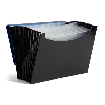 Smead Poly Expanding File Folder, 12 Pockets, 12 Customizable Tiered Tabs, Flap and Cord Closure, Letter Size, Wave Pattern Blue/Black (70863)