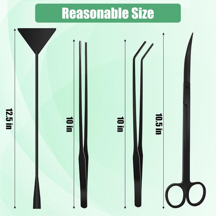 Aquarium Aquascape Tools Kit, 4 in 1 Anti-Rust Aquatic Plant Aquascaping Tool Stainless Steel Black Tweezers Scissors Spatula for Aquarium Tank Clean Aquascape Tools Sets (Black Kit)