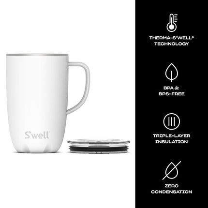 S'well Stainless Steel Mug with Handle, 16oz, Teakwood, Triple Layered Vacuum Insulated Containers Keeps Drinks Cold for 10 Hours and Hot for 3, BPA Free