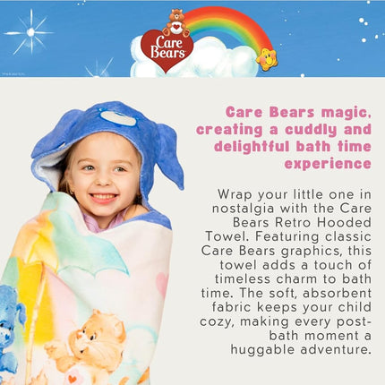 Care Bears Retro Kids Super Soft Bath/Pool/Beach Soft Cotton Terry Hooded Towel Wrap, 24 in x 50 in, (Officially Licensed Product) By Franco