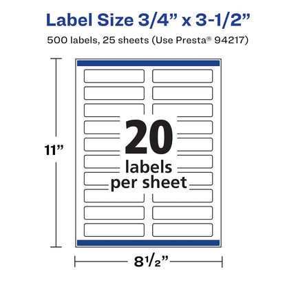 Avery Durable Waterproof Rectangle Labels with Sure Feed, 75" x 3.5", 500 Oil and Tear-Resistant Waterproof Labels, Print-to-The-Edge, Laser/Pigment-Based Inkjet Printable Labels