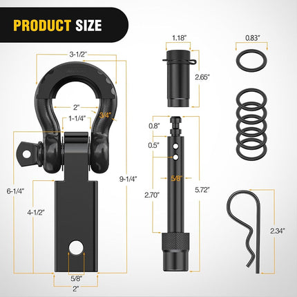Nilight Anti-Theft Shackle Hitch Receiver 2Inch 45000 LBs Breaking Strength 3/4" Anti-Theft D Ring Shackle 5/8" Trailer Hitch Lock Pin Heavy Duty Solid Towing Kit for Trucks Off Road (Black)