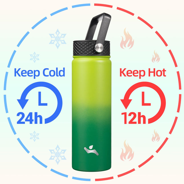 Konokyo 22oz Stainless Steel Water Bottles with 3 Lids Sport Insulated Water Bottle,Bamboo Grove