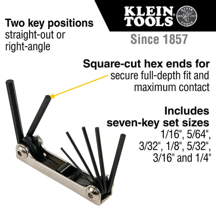 KLEIN TOOLS 70582 Folding Hex Key Set, 7-Key, Metric Sizes