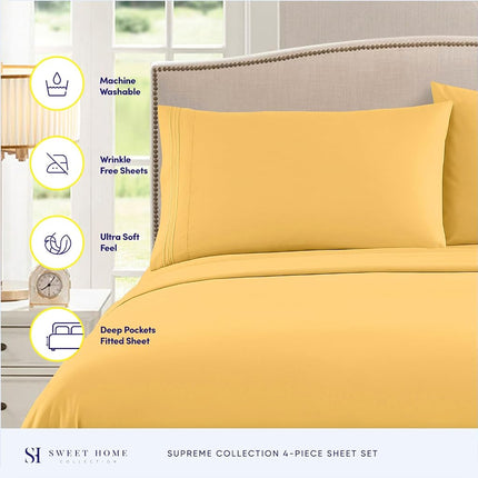 King Size Sheets - Breathable Luxury Bed Sheets with Full Elastic & Secure Corner Straps Built In - 1800 Supreme Collection Extra Soft Deep Pocket Bedding Set, Sheet Set, King, Yellow