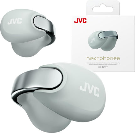 JVC nearphones Open Ear-Cuffs Wireless Headphones with Clasp Mechanism, Multipoint, Single Ear use, BT 5.3, Long Battery Life (up to 24 Hours) - HA-NP1T-H ICE Grey
