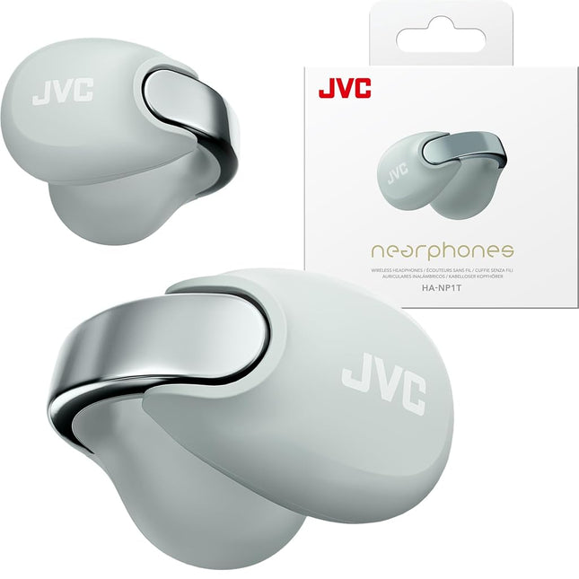 JVC nearphones Open Ear-Cuffs Wireless Headphones with Clasp Mechanism, Multipoint, Single Ear use, BT 5.3, Long Battery Life (up to 24 Hours) - HA-NP1T-H ICE Grey