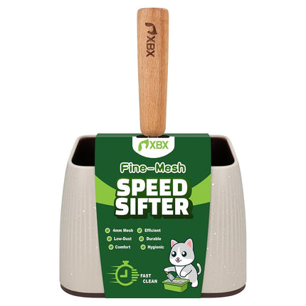 Cat Litter Scoop with Holder – Metal Mesh Litter Scooper, Wooden Handle Fine Litter Scoop with Small Holes for Litter Box, Efficient Sifting and Easy Cleaning