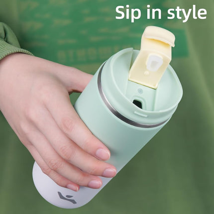 Konokyo Tumbler with Lid, 16 oz Travel Coffee Mug Double Wall Vacuum Stainless Steel Thermal Metal Cup Insulated Water Bottle,GreenWhite