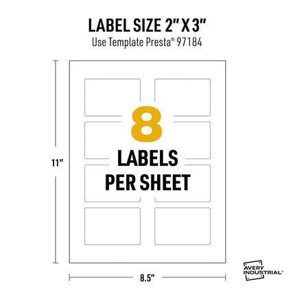 Avery UltraDuty GHS Labels, Waterproof, 2 X 3 Inch Rectangle Printable Labels, Pack of 200 White Labels for Use with Laser Printers