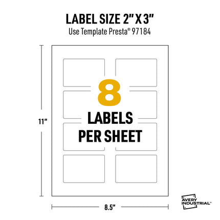 Avery UltraDuty GHS Labels, Waterproof, 2 X 3 Inch Rectangle Printable Labels, Pack of 200 White Labels for Use with Laser Printers