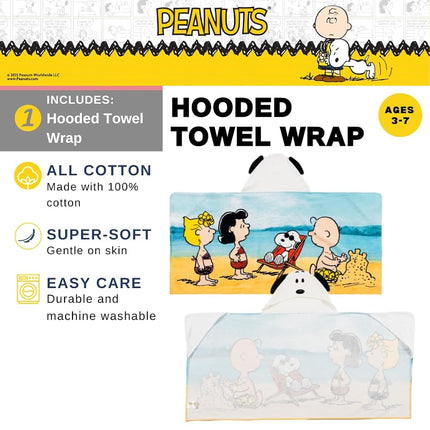 Franco Peanuts Snoopy Kids Super Soft Hooded Bath / Pool / Beach Towel - Soft Cotton Terry Towelling - 24 x 50 Inches - Officially Licensed