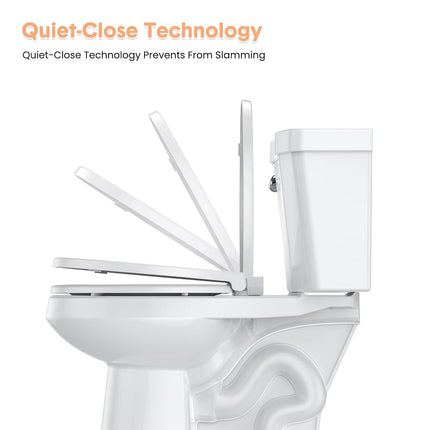 Elongated Slow Close Toilet Seat - Quiet Close Lid, Quick Release, Easy Install, Non-Slip Bumpers, White Bathroom Toilet Seat Cover - Easy Clean, Soft Close