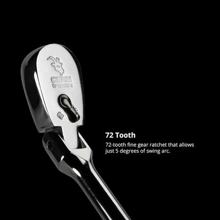 Capri ToolsCP12100FXCapri Tools 1/4-Inch Drive Low Profile Flex-Head Ratchet, True 72-Tooth, 5-Degree Swing Arc, 180-Degree Flex-Head