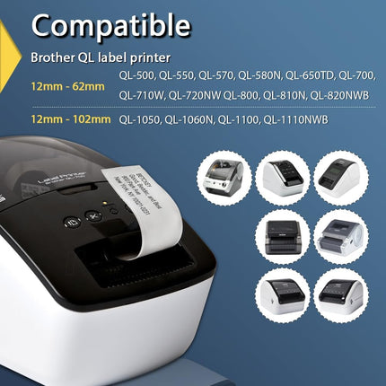BETCKEY - Compatible DK-1221 Square 10/11" X 10/11"(23mm x 23mm) Replacement Labels,Compatible with Brother QL Label Printers [6 Rolls/6000 Labels + 6 Refillable Cartridge Frame]
