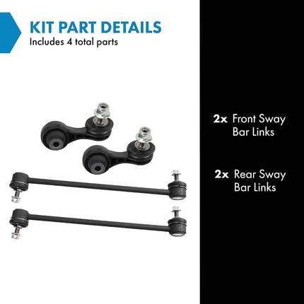 TRQ Front and Rear Sway Bar Link Set 4 Piece Compatible with 16 Honda Civic 17-18 Civic 19-20 L4 1.5L 19-20 LX L4 2.0L 21 19-21 Insight