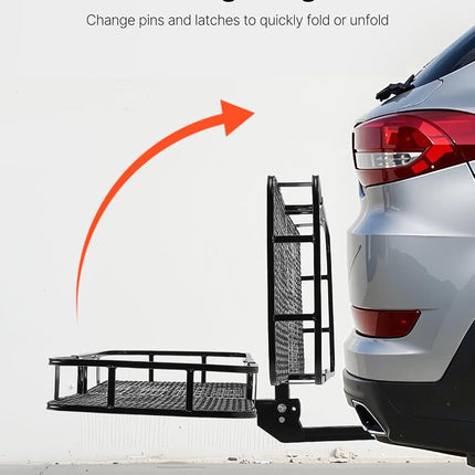 VEVOR 60x24x6 Folding Hitch Carrier - 500lb Capacity Cargo Basket & Waterproof Bag, Fits 2" Hitch Receiver for SUV, Truck, Pickup