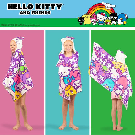 Hello Kitty et ses amis - Peignoir de bain/piscine/plage à capuche en coton éponge ultra doux pour enfant, 61 x 127 cm (produit sous licence officielle) par Franco