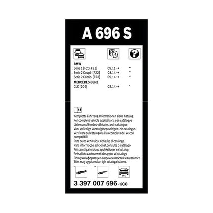Bosch Aerotwin A696S - Front Windscreen Wipers - Set of 2 Replacement Blades - Comes with Pre-assembled Adapter - 2 Blades, 550 mm / 450 mm - Only for Left-Hand Drive (EU)