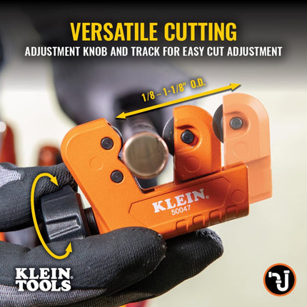 Klein Tools 50047 Mini Tubing Cutter, 1-1/8 Inch O.D. Cutting Capacity for Aluminum and Copper Tubing, Spare Blade Included