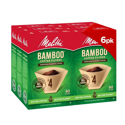 Melitta #4 Cone Coffee Filters, Bamboo, 80 Count (