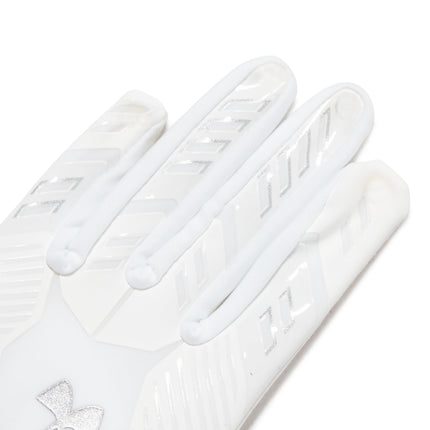 Gants de football Under Armour F9 Nitro pour garçon, (100) Blanc/Gris Distant/Argent Métallique, Petit