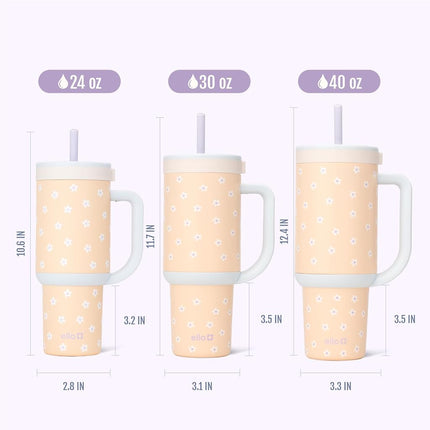 Ello Oasis 30 oz Tumbler with Handle & Retracting Straw | Reusable Insulated Stainless Steel Cup 100% Leakproof, Gifts for Teens Women Men | Keeps Cold for 20 Hours, Cup Holder Friendly, Daisies