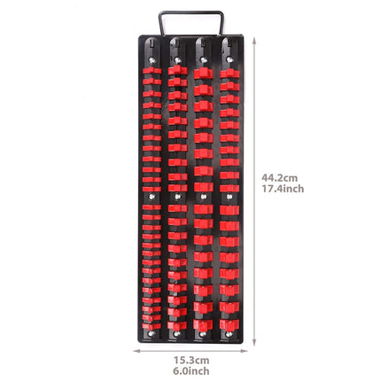 CASOMAN 80-Piece Portable Socket Organizer Tray, 2 Pcs Set, Blue & Red, 1/4-Inch, 3/8-Inch, 1/2-Inch,Heavy Duty Socket Organizer, Black Rails, Blue & Red Clips
