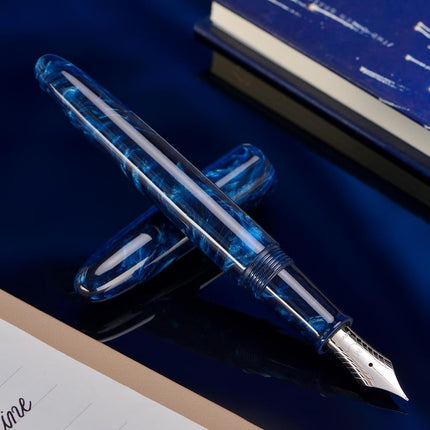 Asvine C80 Fountain Pen #8 Stub 1.1mm Nib Large Handcraft Calligraphy Art Drawing Pen with Converter Pen Case Collection Set (Galaxy Blue)