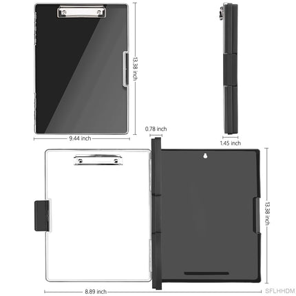 SFLHHDM Clipboard Storage,Heavy Duty Clip Boards 8.5x11 2 Storage Case,Clear Visible Top Panel Storage Clipboards,Side Opening Clip Boards,Nursing Clipboard Folder Case for Office Supplies-Black
