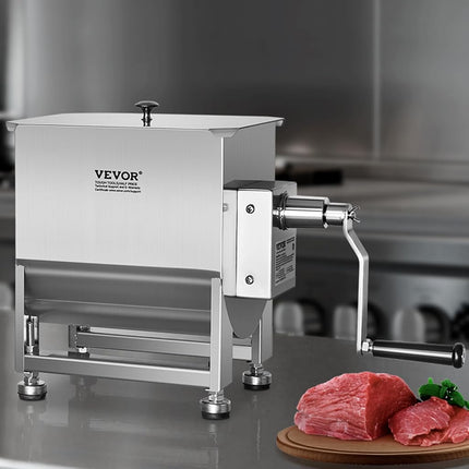VEVOR Manual Meat Mixer, 40L Fixed Tank – Heavy Duty Stainless Steel Hand Mixer for Ground Beef & Sausage, Max 60lb Mixing Meat Capacity, with Gear Box and Lid Handle