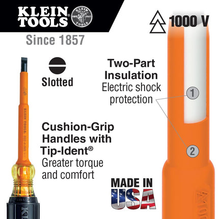 Klein Tools 602-7-INS Flathead Screwdriver, 5/16-Inch Cabinet Tip, Insulated, 7-Inch Shank, Made in USA