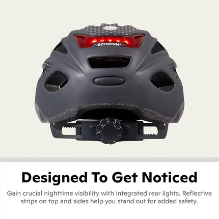 Casque de vélo adulte Schwinn Beam LED, conception réfléchissante pour la sécurité à vélo, coque légère, ajustement par molette, 58-61 cm, noir mat