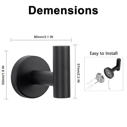 NearMoon Bath Towel Hooks- SUS 304 Stainless Steel Robe Hook Holder, Heavy Duty Coat Hook for Bathroom Livingroom Hotel Kitchen Garage, Wall Mounted (Matte Black, 8 Pack)