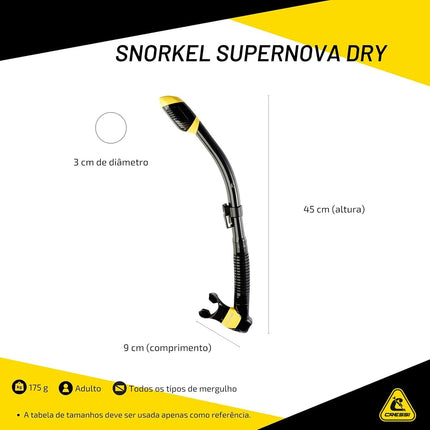 Cressi Dry Snorkel - Snorkel Seco Premium Unisex para Buceo/Apnea/Snorkel, Transparente/Amarillo, Talla Única
