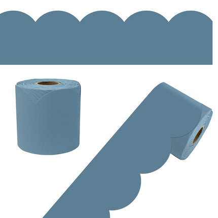 Carson Dellosa 65Ft of Stone Blue Bulletin Board Borders, 1 Roll of Scalloped Trim for Rolling Whiteboard, Cork and Posterboard, Party, Office Decorations, and Classroom Decor