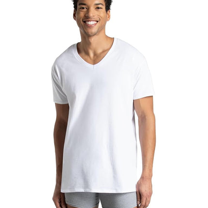 Fruit of the Loom Men's V-Neck Undershirts, Moisture Wicking & Tag Free, Also Available in Tall Sizes Underwear, White, X-Larget (Pack of 6)