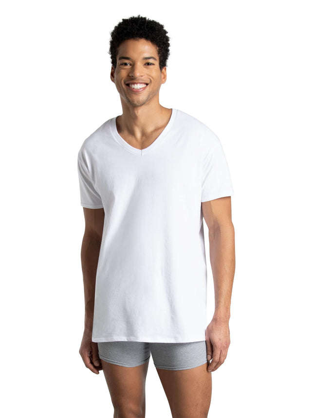 Fruit of the Loom Men's V-Neck Undershirts, Moisture Wicking & Tag Free, Also Available in Tall Sizes Underwear, White, X-Larget (Pack of 6)